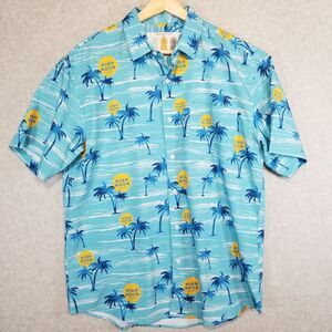 Tropical Bros Shirt Mens L Blue High Noon Hawaiian Short Sleeve Palm Trees